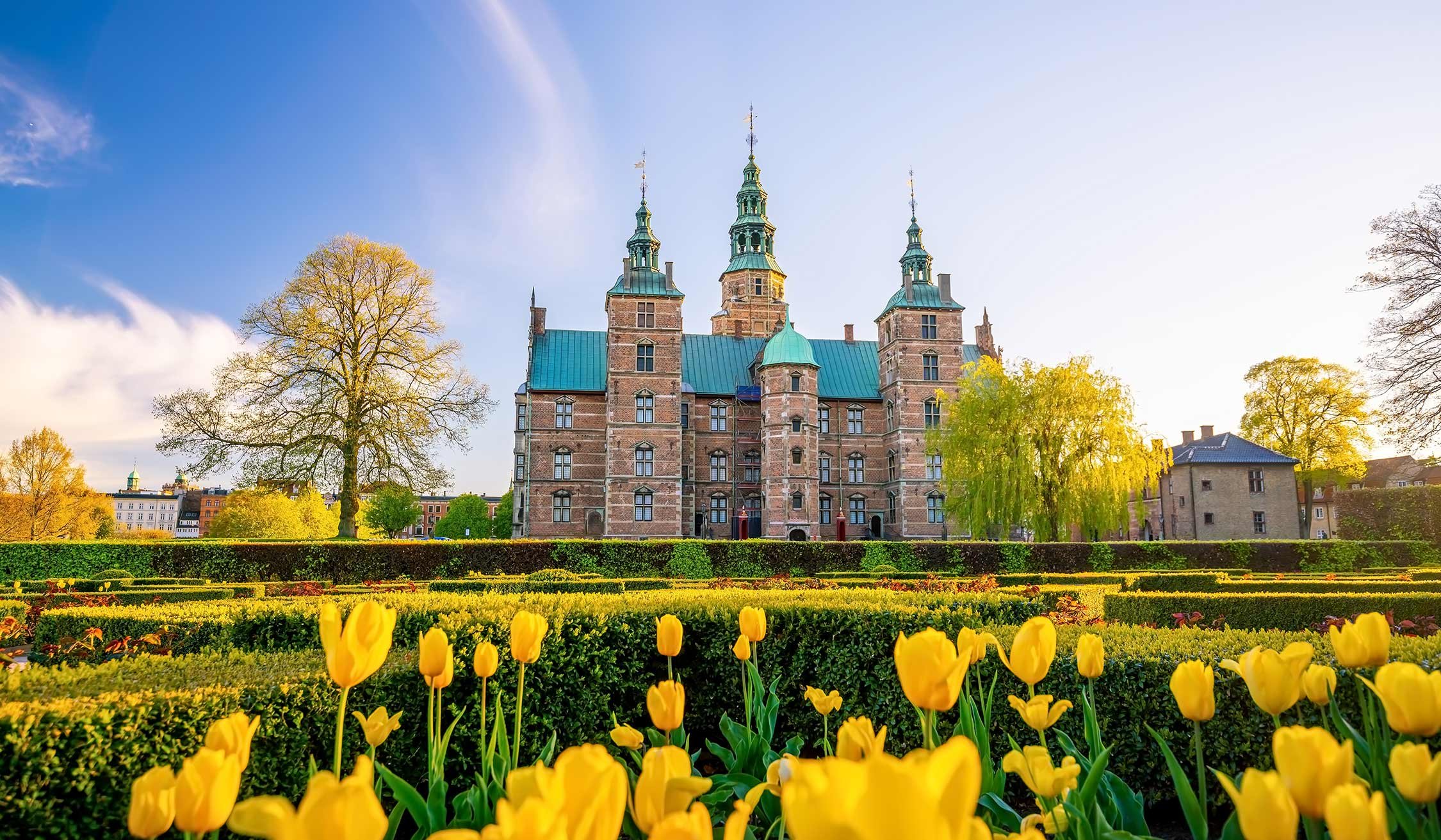 Rosenborg slott med gule tulipaner