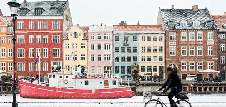 Vinter i Nyhavn i Danmark